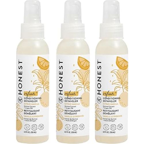 The Honest Company Conditioning Hair Detangler 3-Pack Leave-in Conditioner and Fortifying Spray, Tear Free Cruelty-Free, Hypoallergenic, Citrus Vanilla Refresh, 4 fl oz, pack of 3