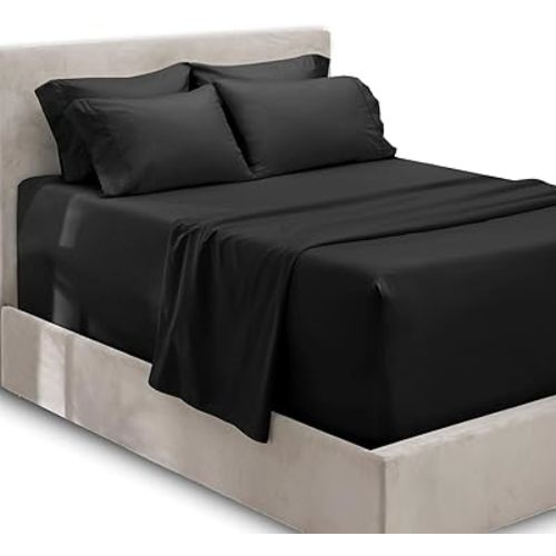 Hearth & Harbor Extra Deep Pocket King Size Sets - Fits Mattress 18-24 Inches Deep - Extra Deep Pocket Sheets - 6 Piece King Size - Black