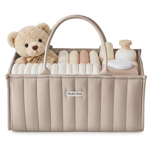 Blissful Diary Baby Diaper Caddy Organizer, Nursery Storage,Sand | Portable Storage Basket with Removable Dividers, Gift for Baby Shower, Newborn Boy & Girl Essentials, Baby Registry Must Have