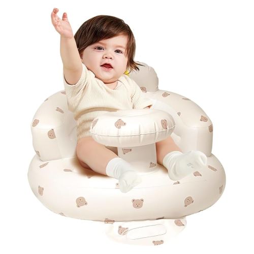Inflatable sit up Chair for Babies 3-36 Months, Inflatable Baby Chair with Tray,Infant Back Support Sofa with Built in Air Pump for Inside and Outside (Brown Bear)
