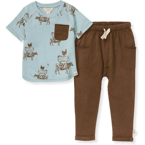 Burt's Bees Baby Baby Boys Short Sleeve Shirt and Pant Set, Top & Bottom Outfit Bundle, 100% Organic Cotton