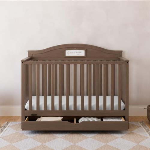 Graco Story 5-in-1 Convertible Baby Crib with Drawer and Reversible Headboard, Hazelnut