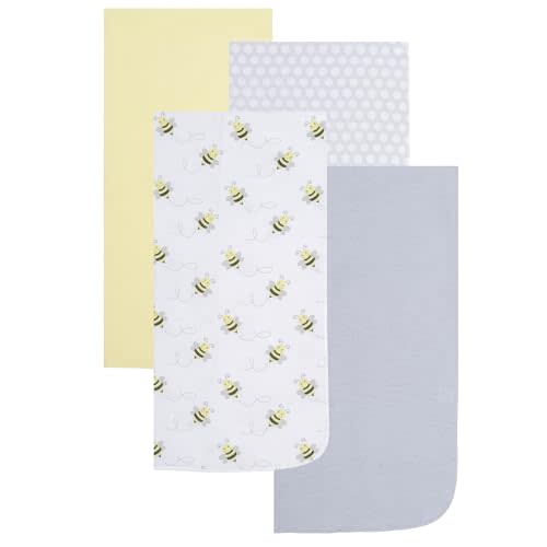 EVERYDAY KIDS 4 Pack of Soft Flannel Receiving Baby Blanket Set for Girls and Boys; Yellow and Gray Baby Swaddle Blankets with Bumble Bee and Honeycomb Designs for Newborn Baby Girl or Boy Nursery