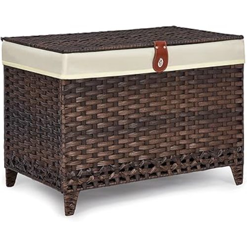 Wicker Storage Basket with Lid,Rattan Shelf Basket with Removable Liner Bag,160L Storage Bin,Storage Trunk with Heightened Feet,Storage Container for Wardrobe,Home Organizer