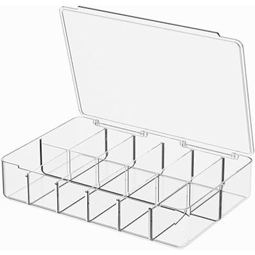 Clear Acrylic Makeup Organizer with Cover - 12 Compartments Cosmetic and Jewelry Organizer for Vanity and Desk Storage