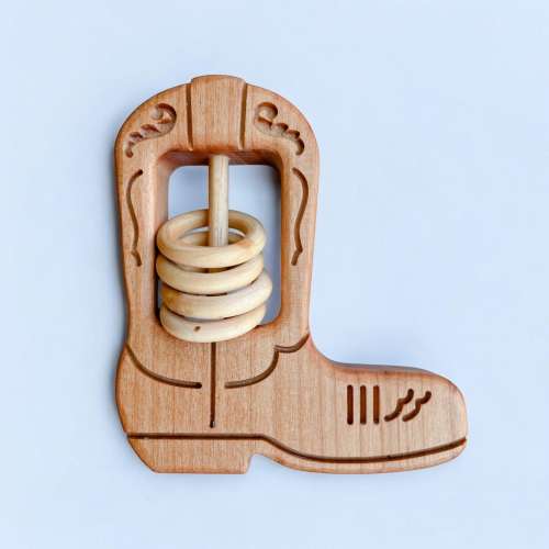 Cowgirl Cowboy Western Boot Wooden Baby Rattle - Country Rodeo Baby Gift - Handmade in the USA