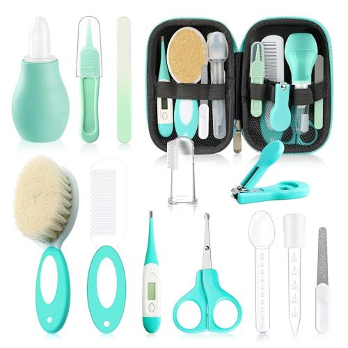 Baby Healthcare and Grooming Kit with Nail Clippers, Scissors, Infant Grooming Kit for Newborns (18 in 1, Green)