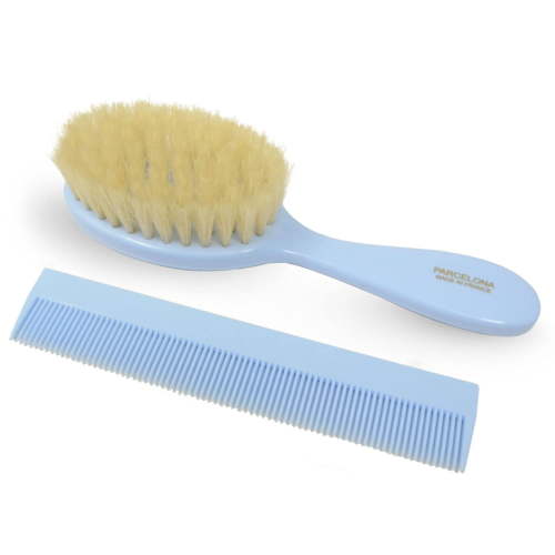 Parcelona French Grooming Combo 6” Celluloid Baby Brush and Comb for Toddlers (Blue)
