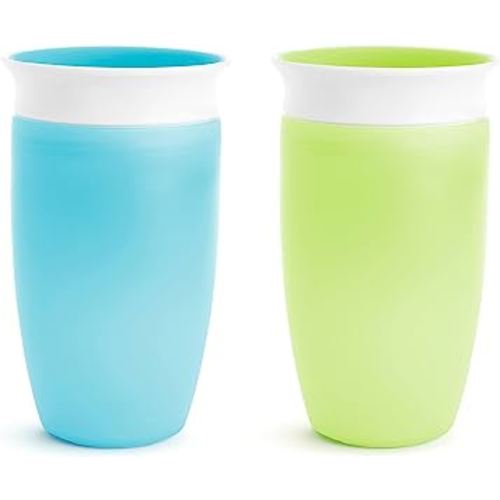 Munchkin Sippy Cups for Toddlers 1-3, Spill Proof Miracle 360 Cup, 10 Ounce, 2 Pack, Green/Blue