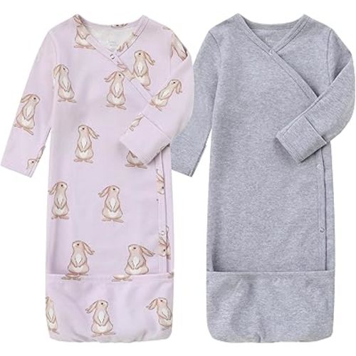 O2 BABY 100% Organic Cotton Kimono Gown with Mittens & Fold-Over Pouch