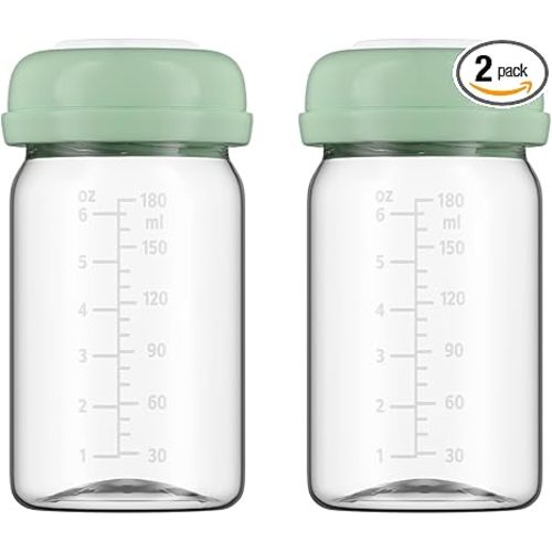 Breastmilk Storage Bottles Collection Bottles, 6oz Wide-Neck Breast Milk Container Compatible for Spectra S1 S2 SG Motif Luna Breast Pumps, Fit for Momcozy Breast Milk Cooler & Fridge, 2 Packs