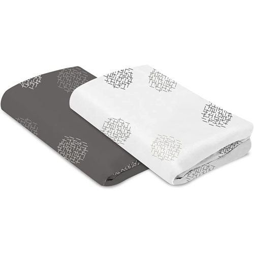 4moms Breeze Playard Sheets, for Baby Bassinets and Furniture, Machine Washable and 100% Cotton, White & Grey, 2 Pack