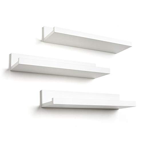 Americanflat 14" Floating Shelves for Wall - Set of 3 - Made of Engineered Wood with Lipped Ledge - Floating Wall Shelves for Bedroom, Bathroom, Kitchen, Office, and Living Room - White