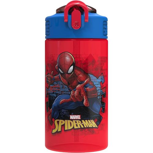 Zak Designs Marvel SpiderMan Kids Spout Cover and Built-in Carrying Loop Made of Plastic, Leak-Proof Water Bottle Design (BPA-Free), Red, 16oz