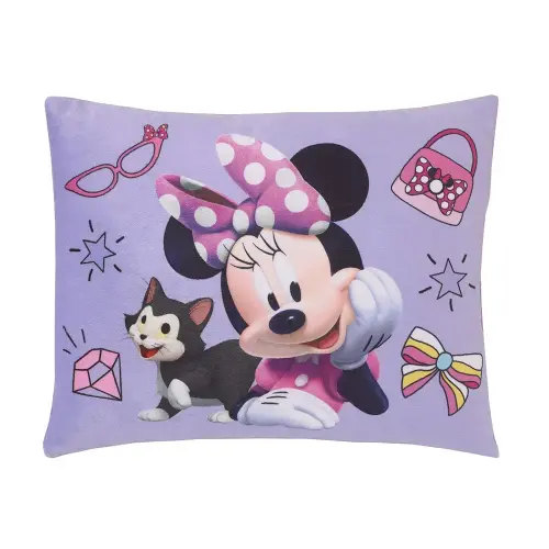 Disney Minnie Mouse I am Awesome Lavender and Pink, Figaro Plush Decorative Throw Pillow