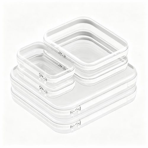 AOMRCOL 6 Pack Clear Hard Shell Zipper Case, Hard Plastic Zipper Pouches (2 Large, 2 Medium,2 Small), Diaper Bag Storage Organizer Box, for Travel of Makeup Bag, Toiletry Bag, Electronics & Toys