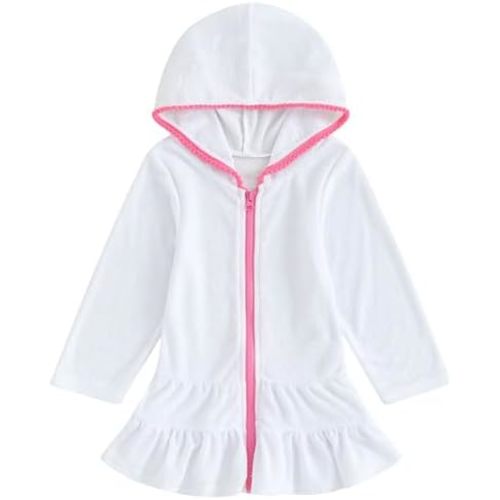 Mubineo Toddler Girl Long Sleeve Swimsuit Beach Dress Cute Cover Ups Ruffle Bathing Suit Cover Up Kimono Kids Swimwear