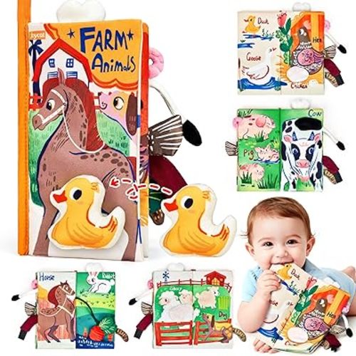 JoyCat Farm Baby Books Toys 0-6 Months, Touch and Feel Tummy Time Crinkle Cloth Book for Infant 0-3-6-12-18 Months, Travel Toy Baby Shower Newborn Gifts for Boys Girls Stocking Stuffers