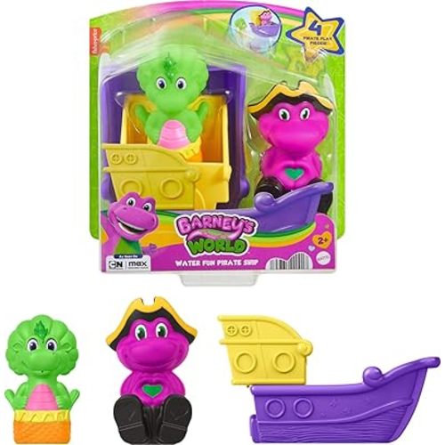 Barney Mattel Fisher-Price World Toddler Toys, Water Fun Pirate Ship, 4-Piece Set for Water Play Baby Bop, Kids Ages 2+ Years