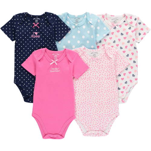 Wan-A-Beez 5 Pack Baby Girls' and Boys' Newborn and Infant Cotton Short Sleeve Bodysuits