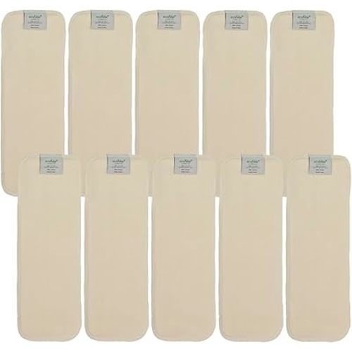 EcoAble 4-Layer Hemp Diaper Inserts – Overnight Boosters for Heavy Wetters – Reusable Absorbency Doublers – Fits Pocket, Cotton Prefold & Cover – Washable Natural Fiber Liners (Pack of 10)