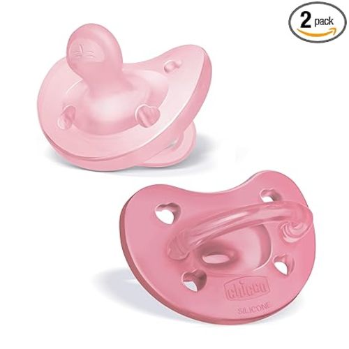 Chicco PhysioForma Orthodontic Pacifier for Babies 6-16 Months, 100% Soft Silicone, BPA Free & Breathing Support, 2-Pack with Sterilizing Case, Pink