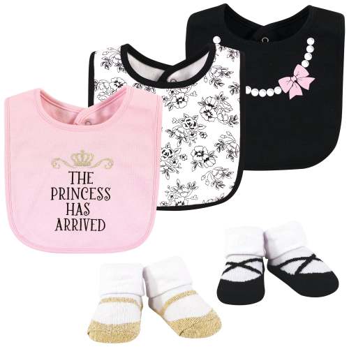 Hudson Baby Infant Girl Cotton Bib and Sock Set, Toile