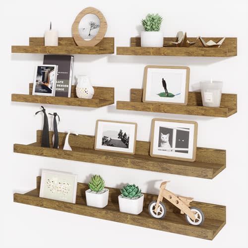 Axeman Picture Ledge Shelf, Floating Shelves for Wall Decor Set of 6, 24 inch Floating Wall Mounted Shelves, Shelves with Lip for Living Room, Bedroom, Nursery, Bathroom, Kitchen, Rustic Brown