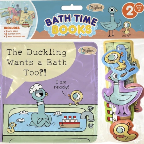 Hidden Pigeon Company Mo Willems Bath Time Books - Activity Books for kids, Bath book, 6 Padded suction cups, 1 Mesh bag