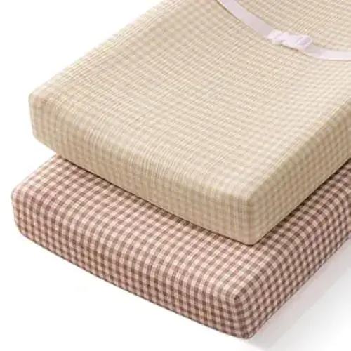 Blissful Diary Muslin Changing Pad Cover for Baby Girls Boys, Ultra Soft Breathable Cotton, Baby Diaper Change Table Pad Covers, 2Pack (Checkered Beige & Checkered Brown)