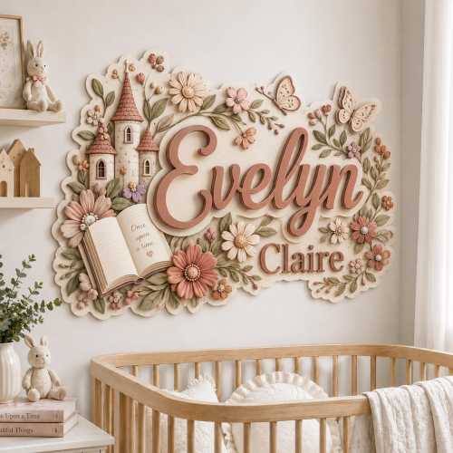 Personalized Floral Nursery 3D Wooden Name Sign, Butterfly Book Layered Kids Wall Decor, Fairy Garden Shower Gift, Boy Girl Bedroom Decor