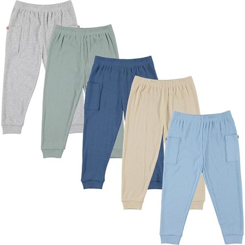 Cudlie 5-Pack Baby/Toddler Boys Jogger Pants - Lightweight Tapered Sweatpants - Lounge Jogger for Boys