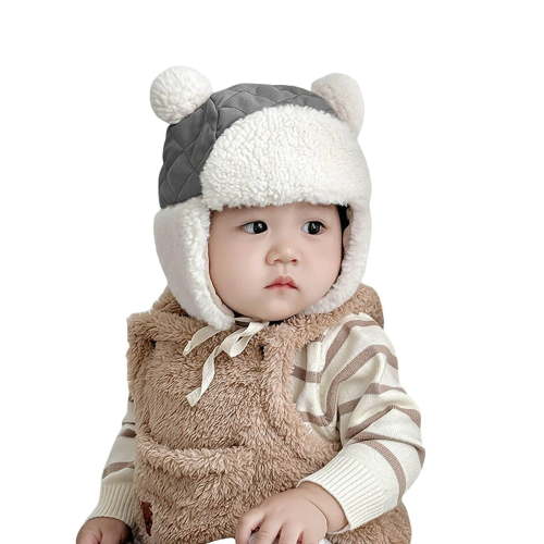 BFHHYA Toddler Baby Fleece Lined Winter Hat Ear Flap Beanies Cap for Boys Girls Winter Trooper Cap Unisex Kids Trapper Hat with Pom 3-5Y