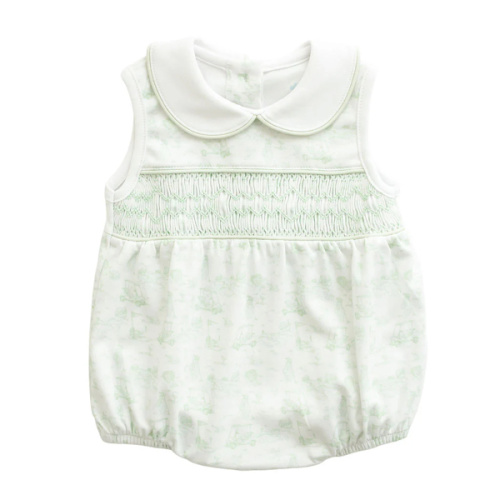 Fairway Toile | Smocked Sleeveless Bubble (Green) – Baby Dunn