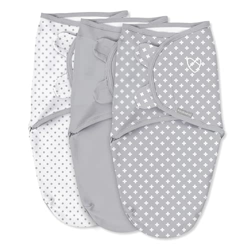 SwaddleMe by Ingenuity Original Swaddle, 100% Cotton, Improves Sleep & Calms Startle Reflex, 0-3 Months, 1.0 TOG, 3-Pack, Baby Swaddle Blanket - Criss Cross