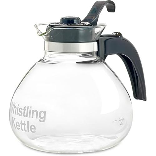 Borosilicate Glass Stove Top Whistling Tea Kettle - 12 Cup/48oz Capacity - BPA-Free - German Made Glass Kettle for Gas, Electric, and Glass Ranges