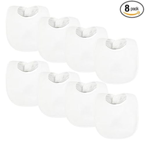 Tiny Twinkle 8 Pack Baby Bibs for Drooling and Teething – Waterproof & Absorbent Bibs for Baby Girl & Boy, Machine Washable Infant Bib Set for Newborns and Toddlers (White 8-Pack)