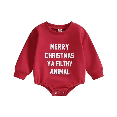 Lucikamy Baby Girl Boy Christmas Clothes Letter Print Sweatshirt Romper Infant Long Sleeve Bubble Romper Winter Outfit