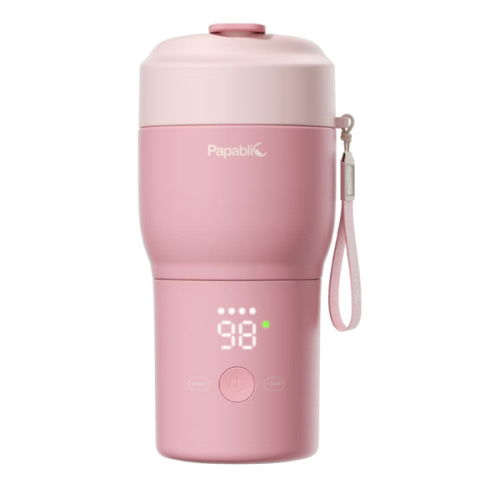 Papablic Portable Bottle Warmer Pro for Travel – Fast Heating, Built-in Sterilizer, 30W Fast Charge, 5-Temp Control, Easy-Clean Wide Mouth, Baby Milk Warmer for Breastmilk & Formula, Sakura Pink