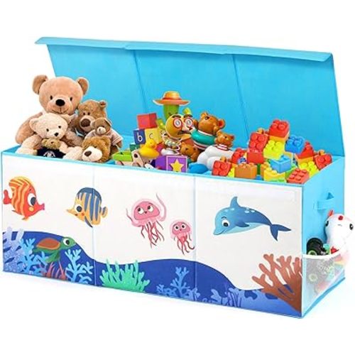Extra Large Toy Box, Collapsible Storage Organizer with Lids, Sturdy Ocean Toy Chest for Boys Girls, 40"x14"x16" Kids Storage Bin Box Baskets for Living Room, Playroom, Bedroom, Nursery