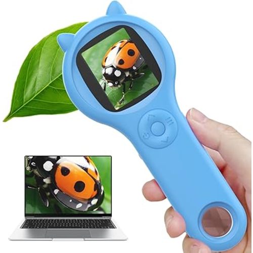 Kids Magnifying Glass Educational Science Kit - Mini LED Pocket Microscope for Kids(3-10 Years) - Durable Design - Ideal Gift for Girls (Blue)