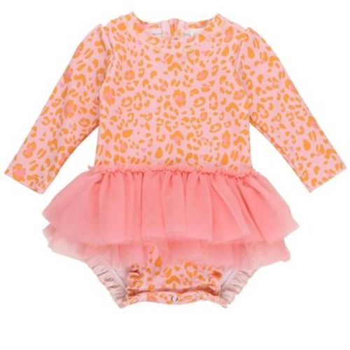 RuffleButts Baby/Toddler Girls UPF50+ Tulle Skirted One Piece Rash Guard