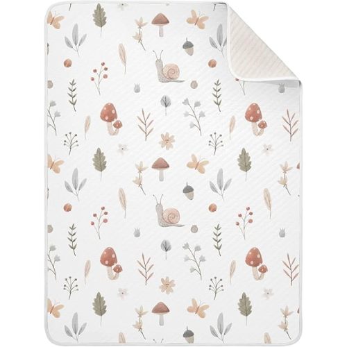 Qilmy Mushroom Snail Baby Blanket for Boys Girls Kids with Soft Cotton, Cute Cozy Warm Nursery Receiving Swaddle Blanket for Toddler Infant Crib, 30 x 40 Inch