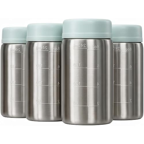 Papablic Stainless Steel Breast Milk Storage Bottles, 8oz, 4-Pack | Safe Storage & Easy Portioning, Large Capacity for All-Day, Durable, Shatterproof, BPA-Free, Dishwasher Safe