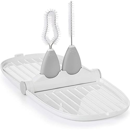 OXO Tot Breast Pump Parts Compact Drying Rack with Detail Brushes, Gray, 2 Piece Set