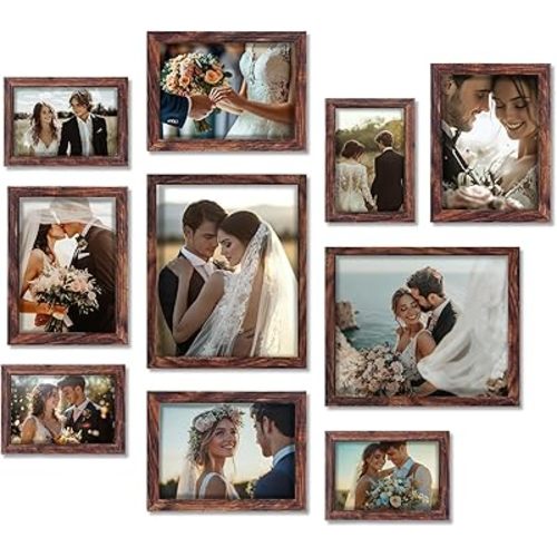 Fixwal Collage Picture Frames Set, 10 Pack, MDF, Brown, 8x10, 5x7, 4x6
