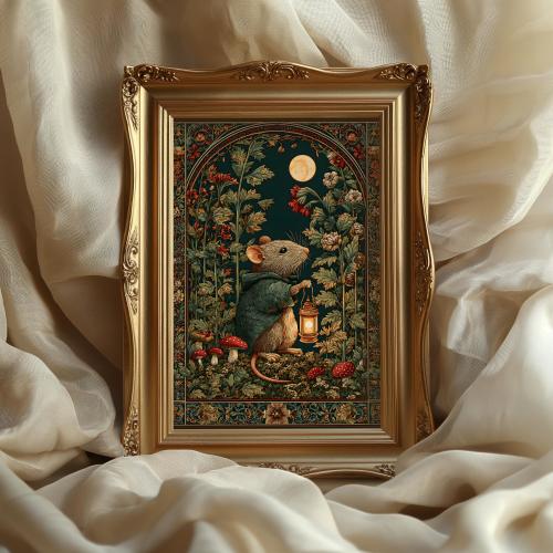 Mouse Medieval Art Print: Cottagecore Wall Decor, Fantasy Woodland Poster