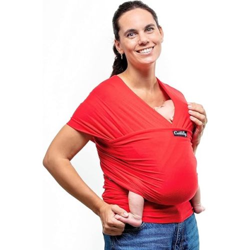 Cuddlebug Baby Wrap Carrier, Soft Stretchy Newborn Sling, 7-35 lbs, Red