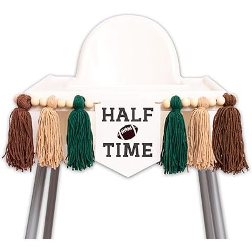 Football Half Time Highchair Banner - Football 1/2 Birthday Banner, 6 Months Sport Theme Half Way Birthday Party Decorations for Baby Shower, Photo Props...
