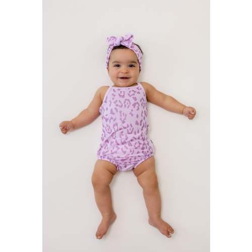 Spaghetti Strap Leotard in Thistle Leopard